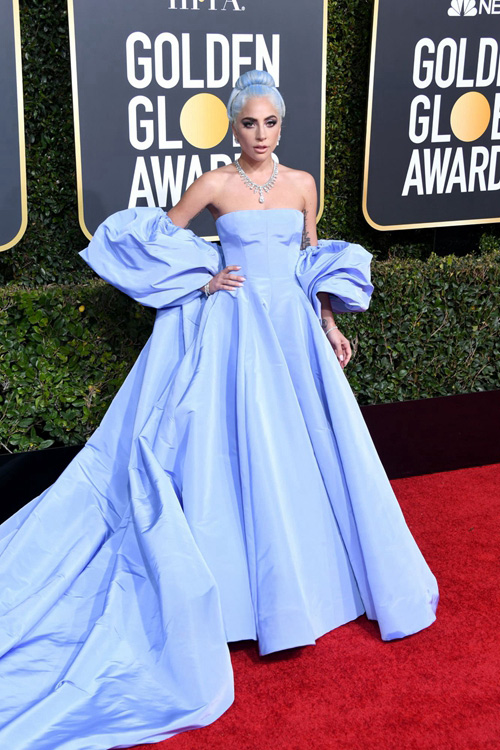Lady Gaga Lavender Strapless Formal Dress with Cape-sleeves Golden Globes 2019