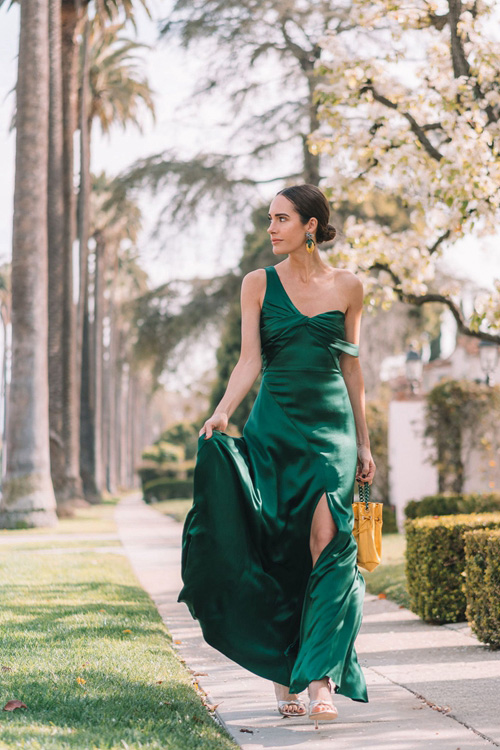 Louise Roe Green Off-the-shoulder Satin Formal Prom Celebrity Wedding Guest Dress