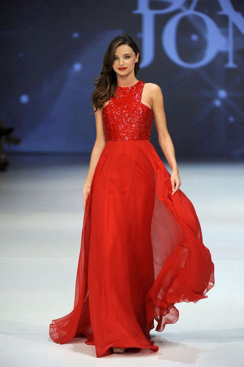 Miranda Kerr Red Sequin Chiffon Formal Prom Celebrity Dress David Jones Show