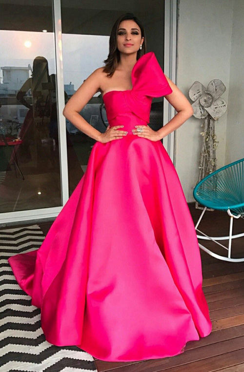 Parineeti Chopra Inspired Pink One-shoulder Ball Gown Celebrity Formal Prom Dress