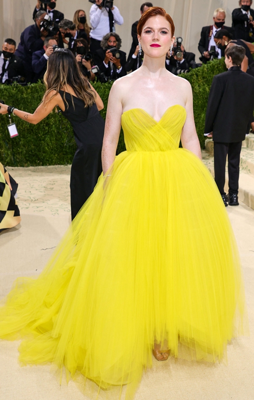 Rose Leslie Inspired Yellow Strapless Ball Gown Celebrity Dress Met Gala 2021