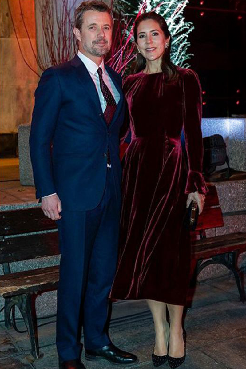 Princess Mary Inspired Burgundy Long-sleeve Velvet Midi Celebrity Dress