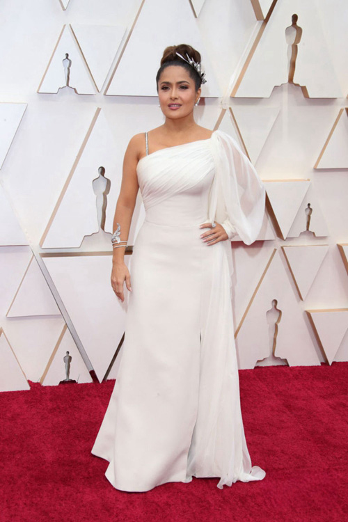 Salma Hayek Inspired White Chiffon Evening Formal Celebrity Dress Oscars 2020