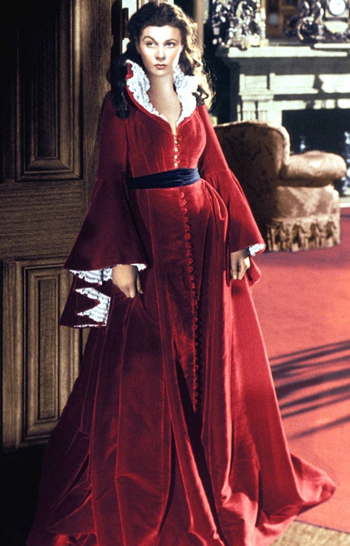 Vivien Leigh as Scarlett O'Hara Red Long-sleeves Velvet Dress Gone With The Wind