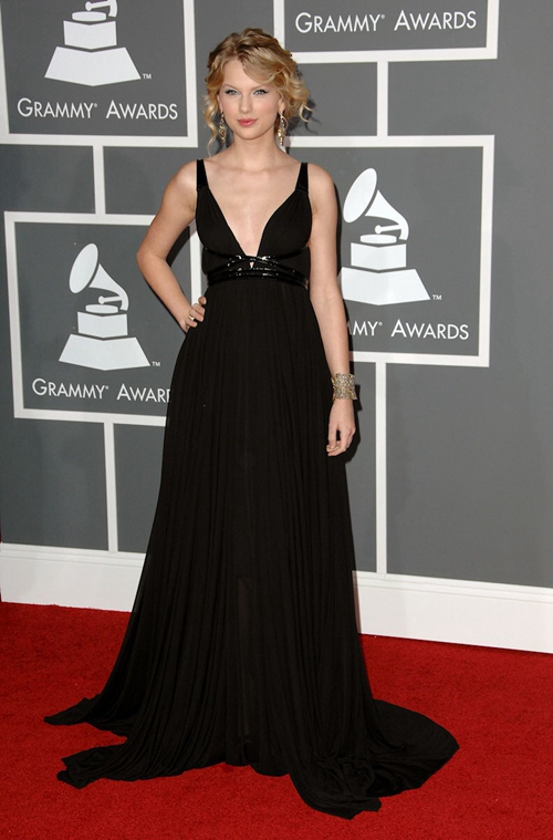 Taylor Swift Inspired Black V-neck Chiffon Celebrity Prom Dress Grammys 2009