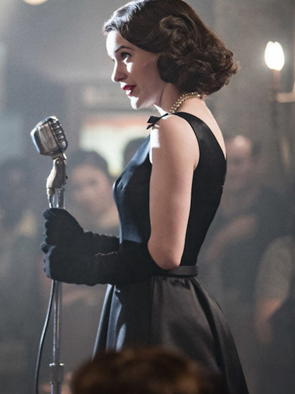 Vintage Elegance Marvelous Mrs Maisel Inspired Black Halter Satin Tea Length A Line Celebrity Formal Prom Dress