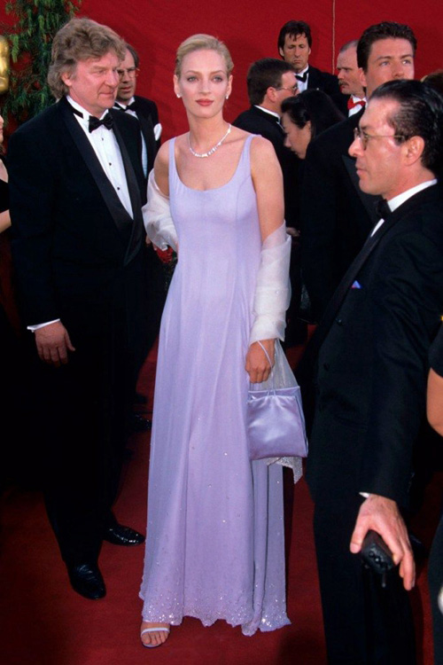 Uma Thurman Lavender Embellished Chiffon Gown Oscars 1995