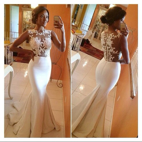 White Mermaid Lace Top Formal Prom Wedding Dress Bridal Gown